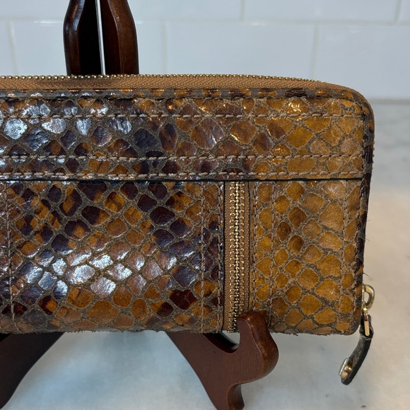 Michael Kors Moxley Brown Python Leather Gold Full Zip Continental Wallet - Picture 6 of 16